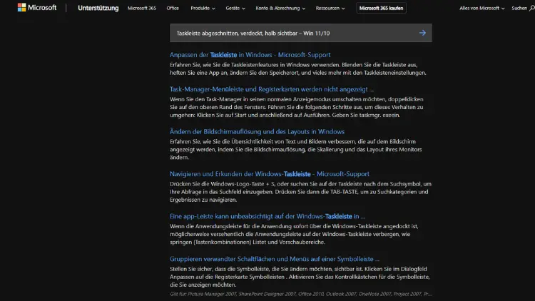 Taskleiste abgeschnitten, verdeckt, halb sichtbar – Win 1110
