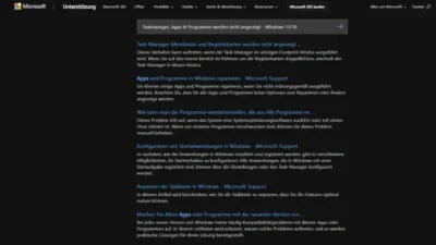 Taskmanager, Apps & Programme werden nicht angezeigt - Windows 1110