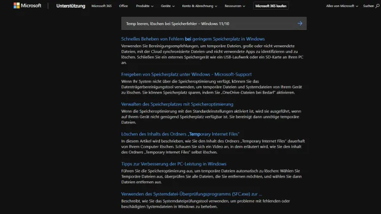 Temp leeren, löschen bei Speicherfehler – Windows 1110