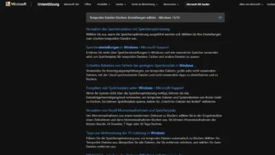 Temporäre Dateien löschen Einstellungen wählen - Windows 1110