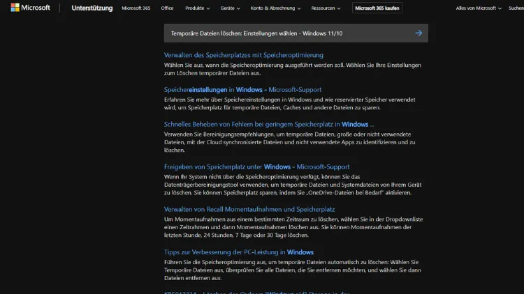 Temporäre Dateien löschen Einstellungen wählen - Windows 1110