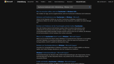 Touchscreen funktioniert nicht, Fehlerbehebung - Windows 1110