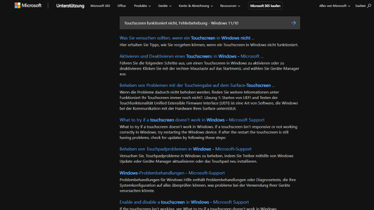 Touchscreen funktioniert nicht, Fehlerbehebung - Windows 1110