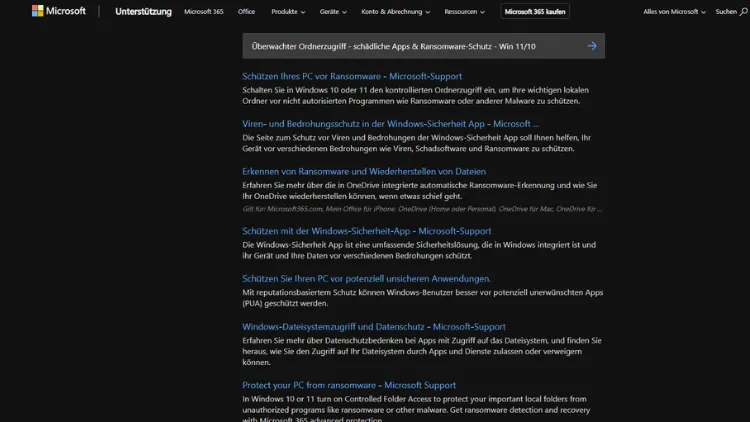 Überwachter Ordnerzugriff - schädliche Apps & Ransomware-Schutz - Win 1110