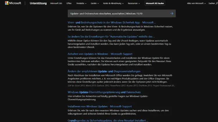 Update- und Ordnerschutz einschalten, ausschalten | Windows 11/10