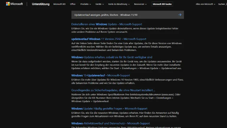 Updateverlauf anzeigen, prüfen, löschen - Windows 1110