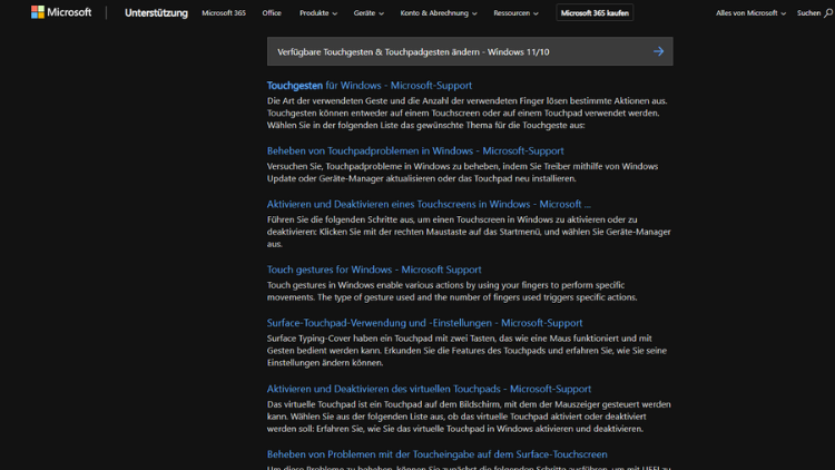 Verfügbare Touchgesten & Touchpadgesten ändern - Windows 1110
