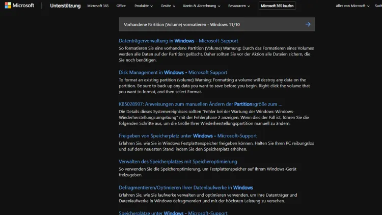 Vorhandene Partition (Volume) vormatieren - Windows 1110