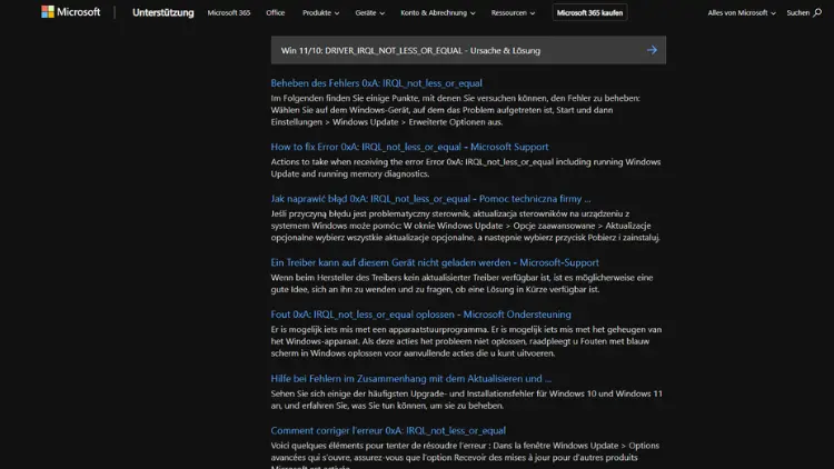 Win 1110 DRIVER_IRQL_NOT_LESS_OR_EQUAL - Ursache & Lösung