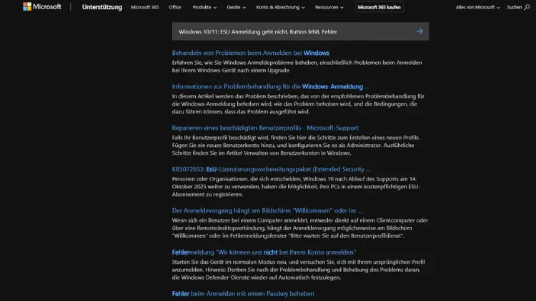 Windows 1011 ESU Anmeldung geht nicht, Button fehlt, Fehler