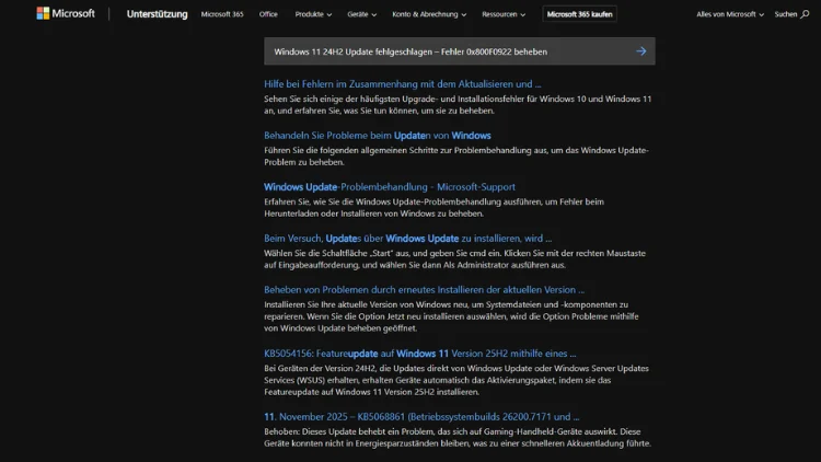 Windows 11 24H2 Update fehlgeschlagen – Fehler 0x800F0922 beheben