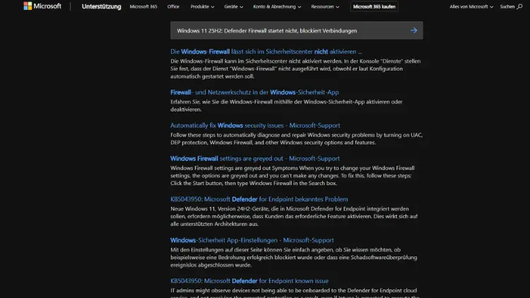 Windows 11 25H2 Defender Firewall startet nicht, blockiert Verbindungen