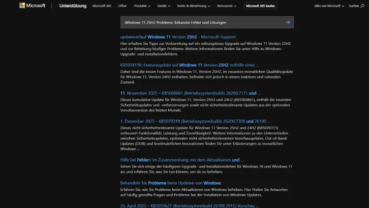 Windows 11 25H2 Probleme Bekannte Fehler und Lösungen