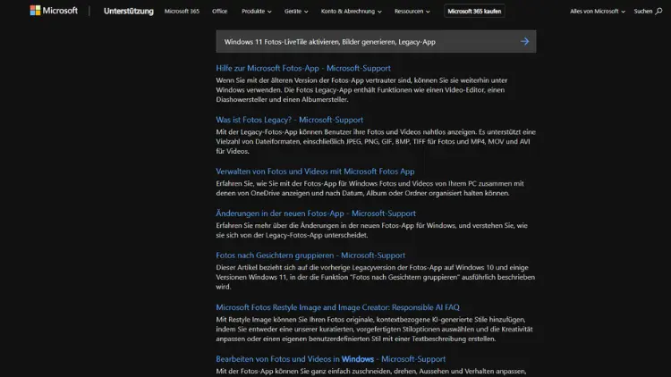 Windows 11 Fotos-LiveTile aktivieren, Bilder generieren, Legacy-App