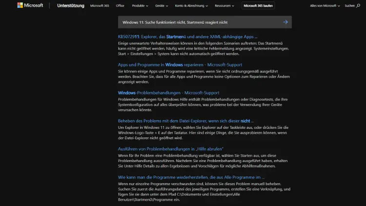 Windows 11 Suche funktioniert nicht, Startmenü reagiert nicht