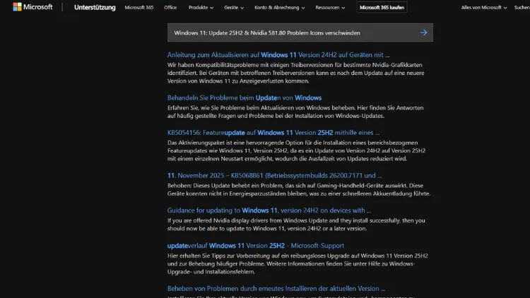 Windows 11 Update 25H2 & Nvidia 581.80 Problem Icons verschwinden