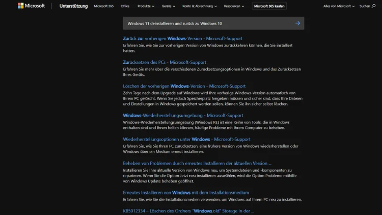 Windows 11 deinstallieren und zurück zu Windows 10