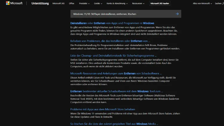 Windows 1110 5KPlayer deinstallieren, entfernen, löschen