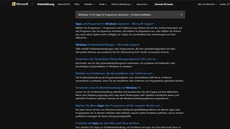 Windows 1110 Apps & Programme reparieren - Probleme beheben