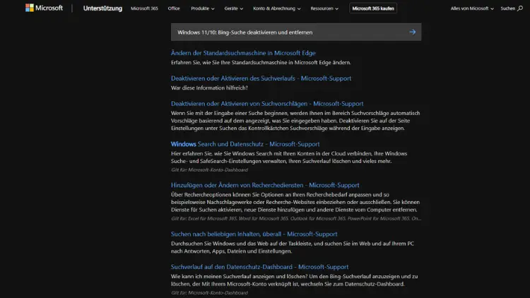 Windows 1110 Bing-Suche deaktivieren und entfernen