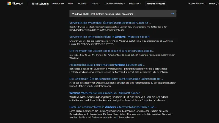 Windows 1110 Crash-Dateien auslesen, Fehler analysieren