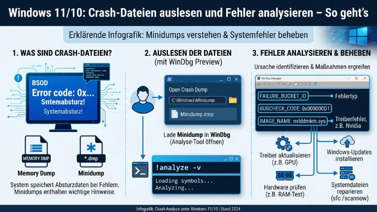 Windows 11/10: Crash-Dateien auslesen und Fehler analysieren – So geht’s