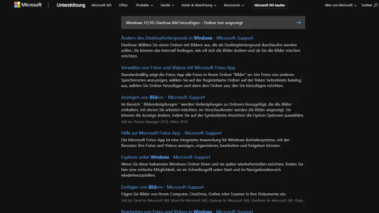 Windows 1110 Diashow Bild hinzufügen – Ordner leer angezeigt