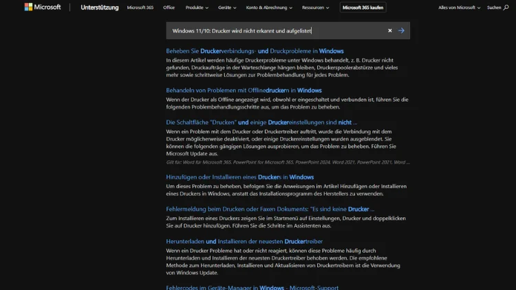 Windows 1110 Drucker wird nicht erkannt und aufgelistet