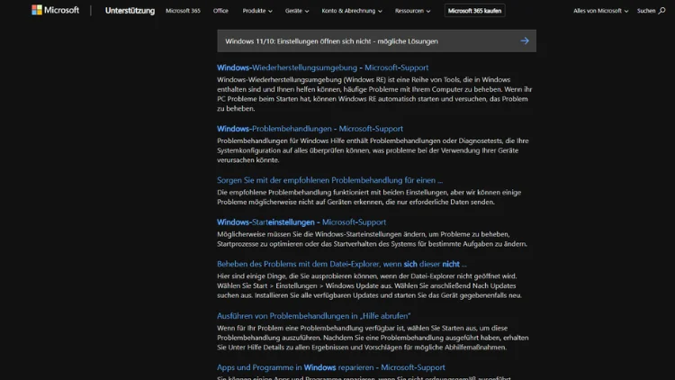 Windows 1110 Einstellungen öffnen sich nicht - mögliche Lösungen