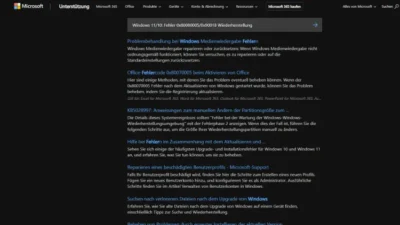 Windows 1110 Fehler 0x800800050x90018 Wiederherstellung