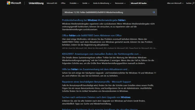 Windows 1110 Fehler 0x800800050x90018 Wiederherstellung