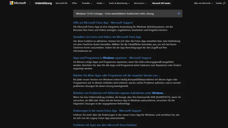 Windows 1110 Fotoapp – Fotos weiterblättern funktioniert nicht, Lösung