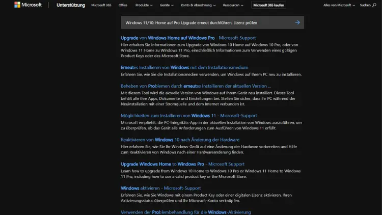Windows 1110 Home auf Pro Upgrade erneut durchführen, Lizenz prüfen