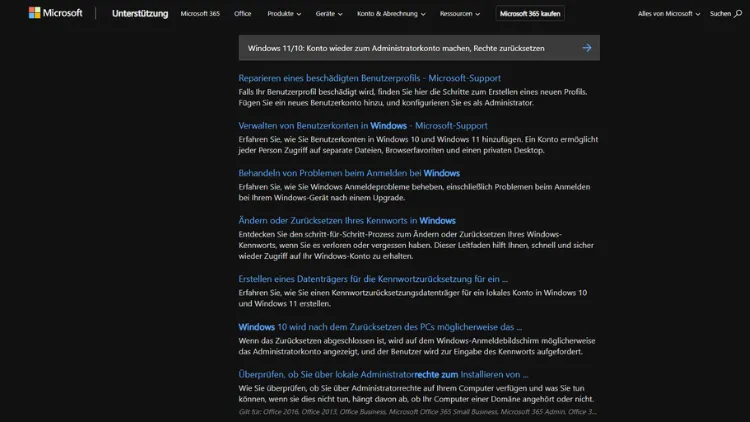 Windows 1110 Konto wieder zum Administratorkonto machen, Rechte zurücksetzen