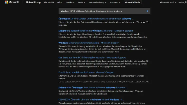 Windows 1110 MS Konto Spielstände übertragen, sichern, kopieren