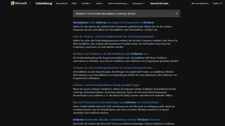 Windows 1110 McAfee deinstallieren, entfernen, löschen