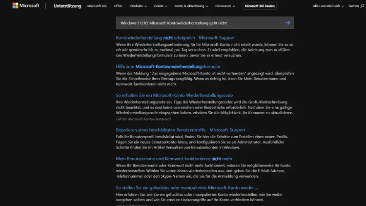 Windows 1110 Microsoft-Kontowiederherstellung geht nicht
