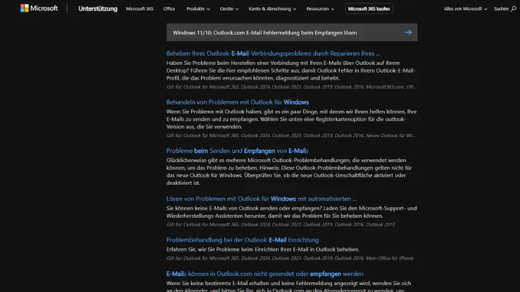 Windows 1110 Outlook.com E-Mail Fehlermeldung beim Empfangen lösen