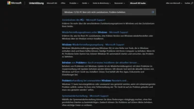 Windows 1110 PC lässt sich nicht zurücksetzen, Problem beheben