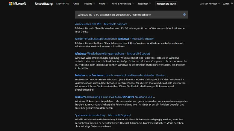 Windows 1110 PC lässt sich nicht zurücksetzen, Problem beheben