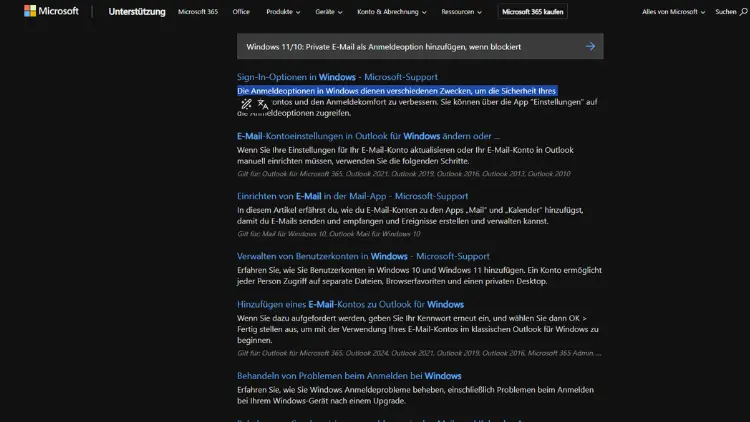 Windows 1110 Private E-Mail als Anmeldeoption hinzufügen, wenn blockiert