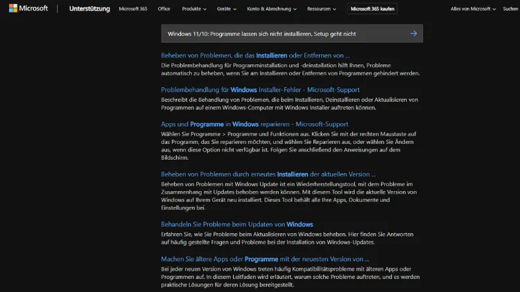 Windows 1110 Programme lassen sich nicht installieren, Setup geht nicht