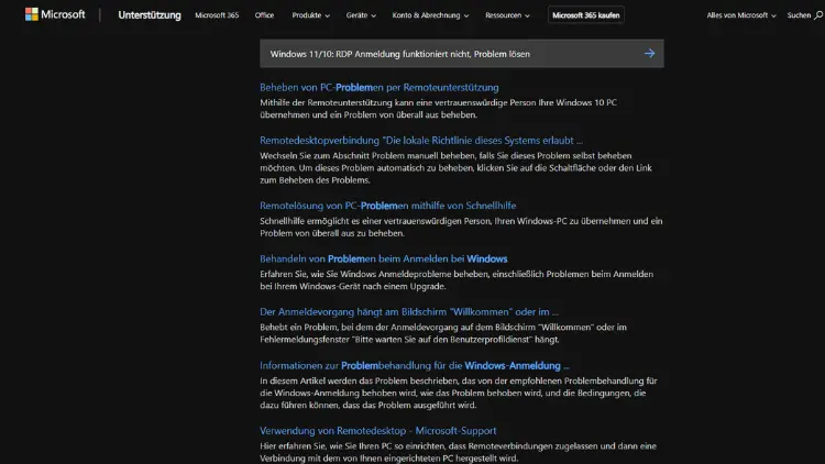Windows 1110 RDP Anmeldung funktioniert nicht, Problem lösen