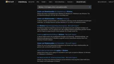 Windows 1110 Registry sichern und wiederherstellen