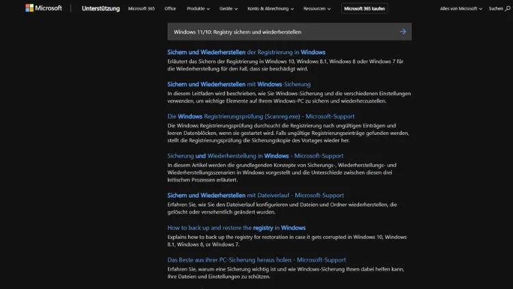 Windows 1110 Registry sichern und wiederherstellen