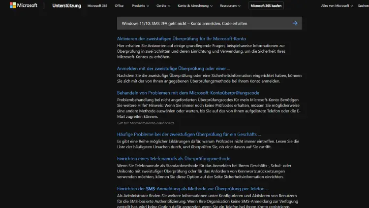Windows 1110 SMS 2FA geht nicht – Konto anmelden, Code erhalten
