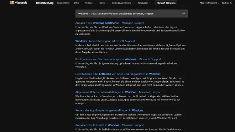Windows 1110 Startmenü Werbung ausblenden, entfernen, stoppen