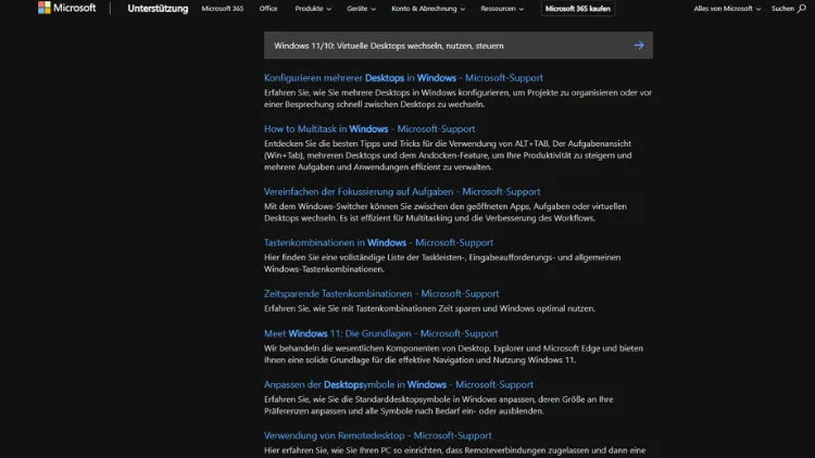 Windows 1110 Virtuelle Desktops wechseln, nutzen, steuern