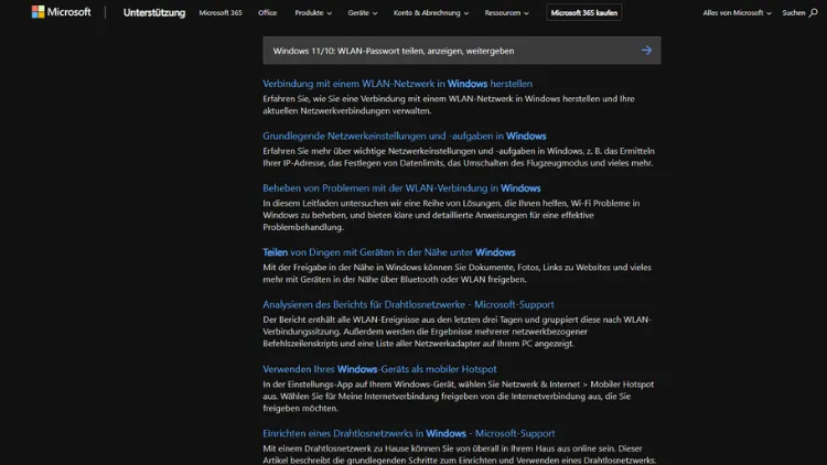 Windows 1110 WLAN-Passwort teilen, anzeigen, weitergeben