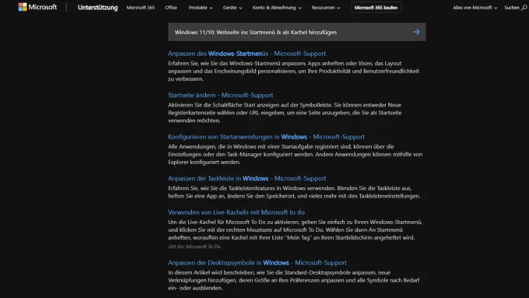 Windows 1110 Webseite ins Startmenü & als Kachel hinzufügen